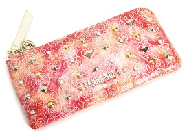 バラとハートのエンボス型にスタッズが付いたピンクのグラデーション長財布