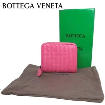 ボッテガヴェネタ（BOTTEGA VENETA)イントレチャートラウンドファスナー財布（ピンク）