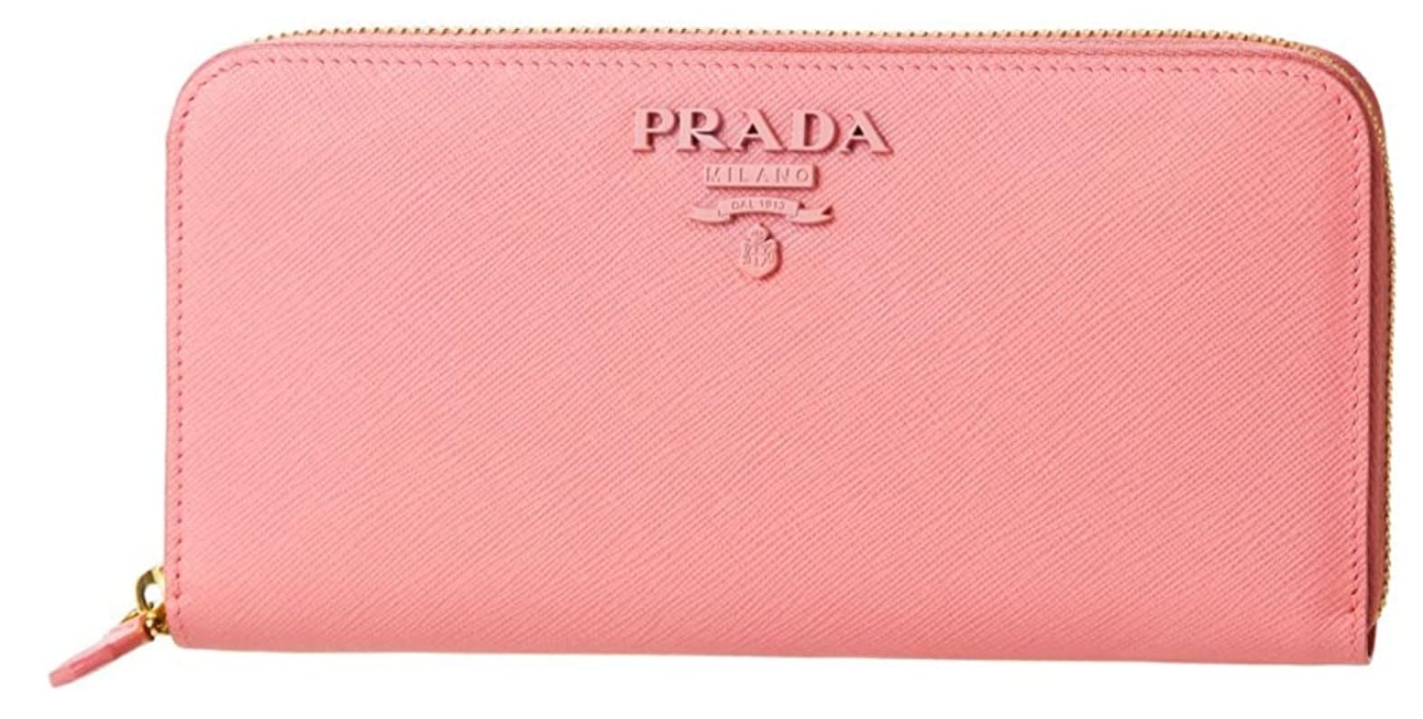 プラダのラウンドジップ財布ピンク色