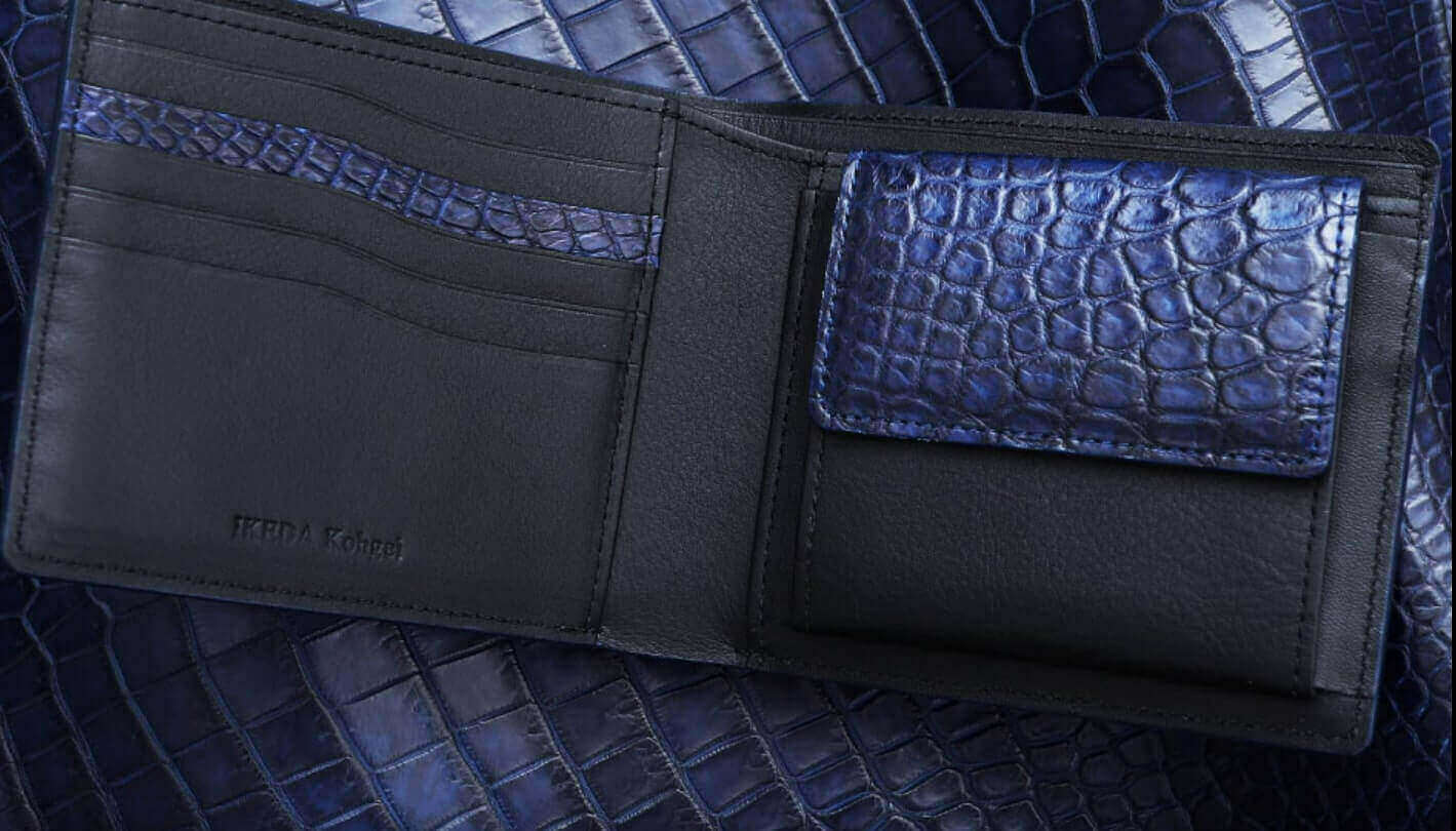 池田工芸のメンズ二つ折り財布・ミニ財布（マルチウォレット）・小銭入れ人気ランキング第1位は、「藍染めクロコダイル二つ折り財布」