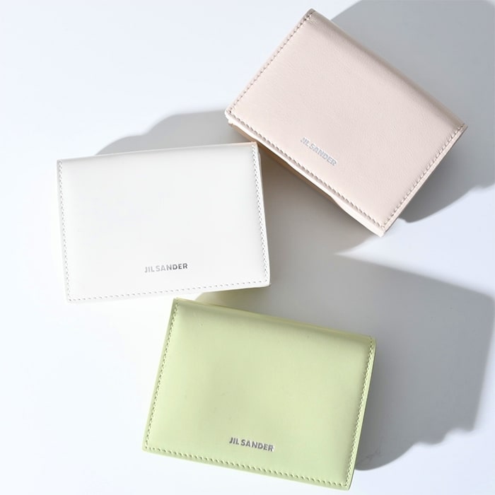 カーフレザーのコンパクトな三つ折り財布（白、ピンク、グリーン）