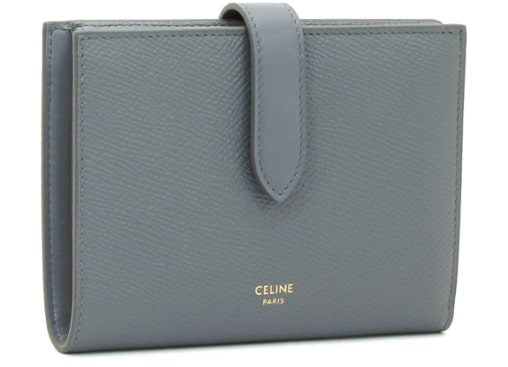 セリーヌ（CELINE）グレーのグレインカーフストラップウォレット