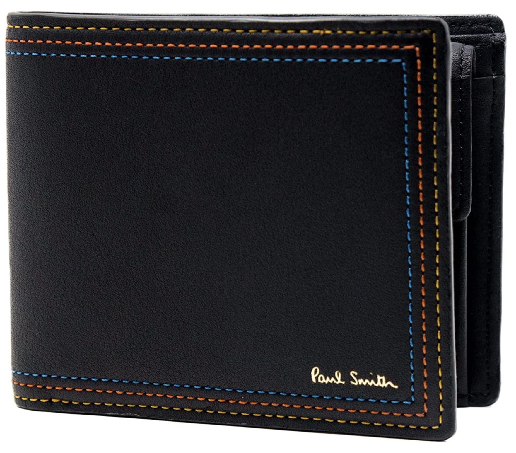 ポールスミス（PaulSmith）ブラックのストライプステッチ二つ折り財布つ折り財布