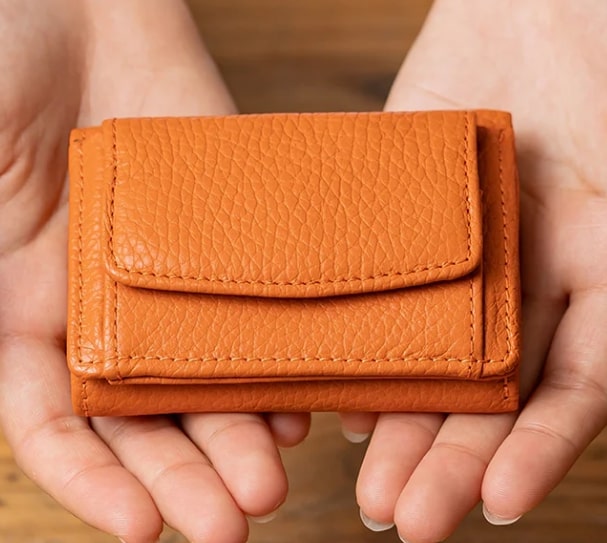 女性の両手に持たれたミニ財布、スキミング防止RFID財布