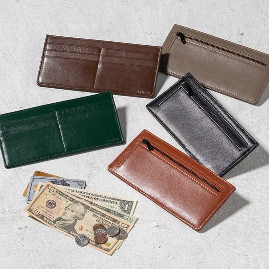 ムラ(mura）ゴートレザースキミング防止機能付き薄型長財布（グレージュ、ブラック、キャメル、グリーン、ダークブラウン）