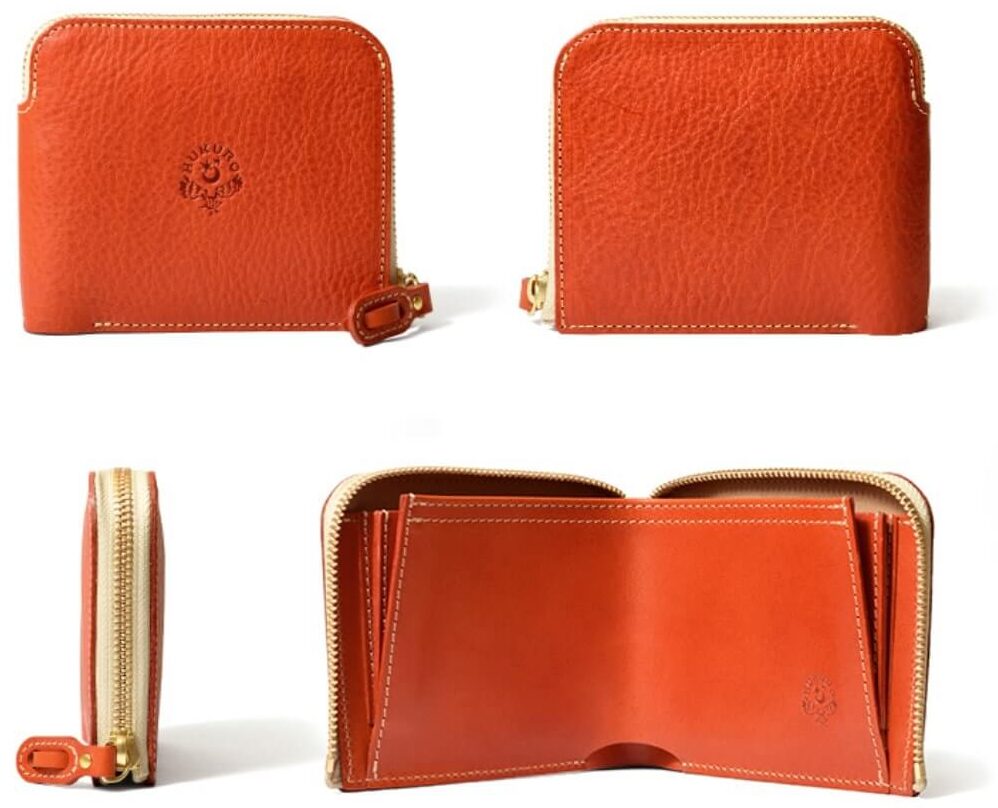 オレンジ財布 HUKURO 大きく開く小さな財布
