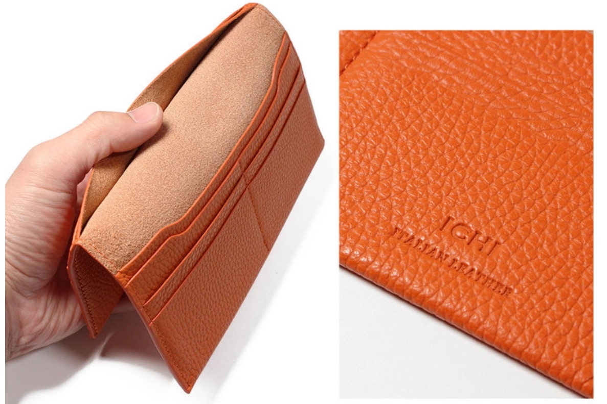 オレンジ財布 超薄型 二つ折り長財布