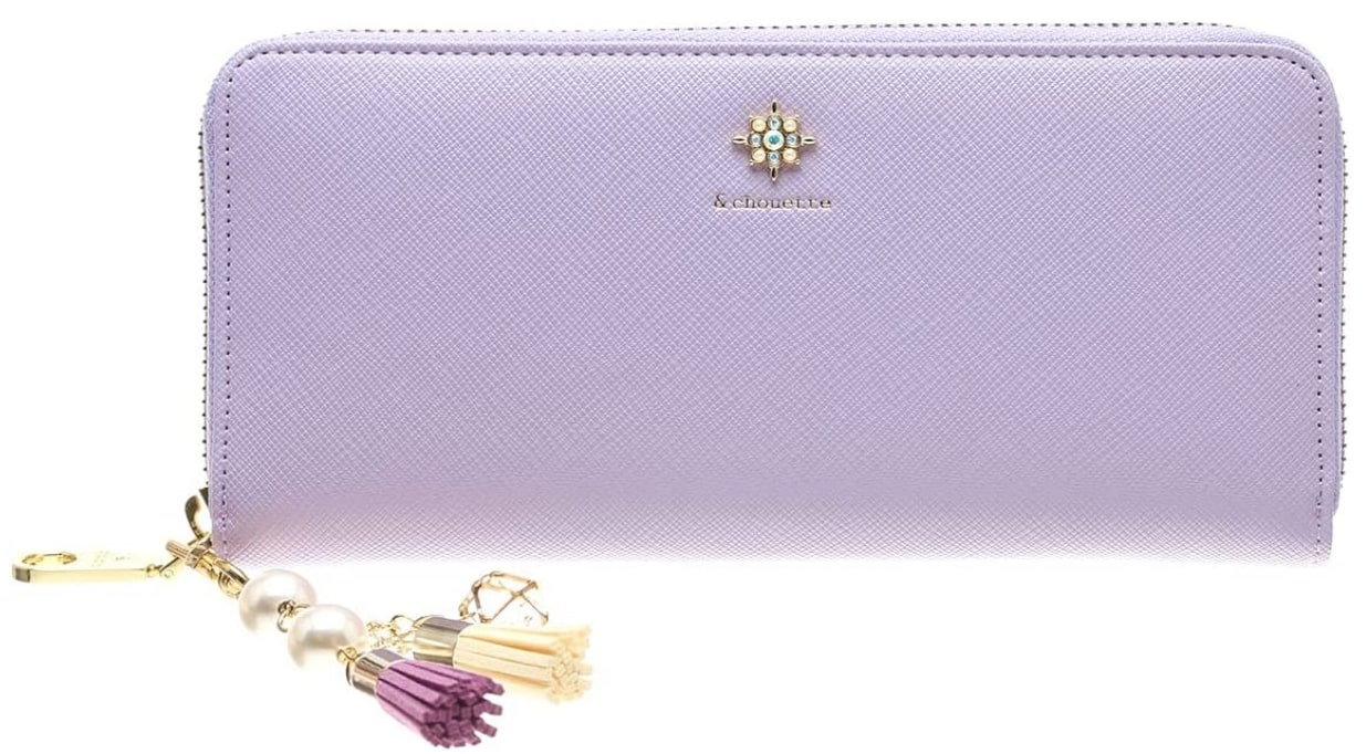 紫レディース長財布人気ブランド・おすすめランキング第4位の「samantha thavasa （サマンサタバサ）」のビジューシリーズ　シンプルラウンドファスナー長財布