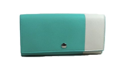ティファニーのコンチネンタルバイカラー二つ折り長財布（ブルー×ホワイト）