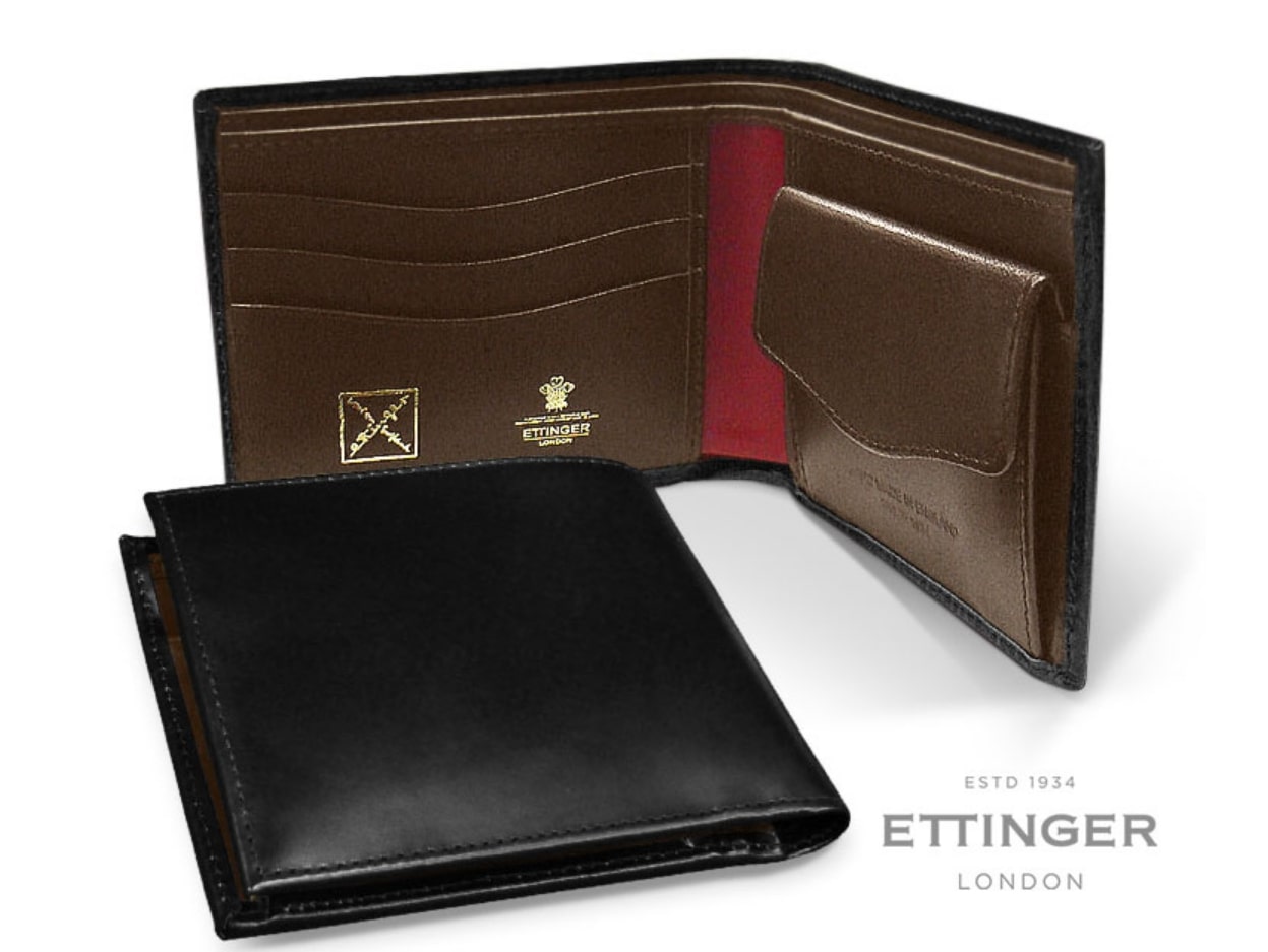 エッティンガーの二つ折り財布（表側ブラック・内側ハバナ × イースターローズ）