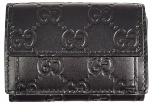 グッチ（GUCCI）ブラックのシグネチャーレザー三つ折りミニ財布
