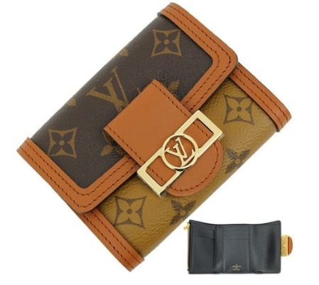 ルイヴィトン（LOUIS VUITTON)ブラウン×イエローの三つ折りミニ財布