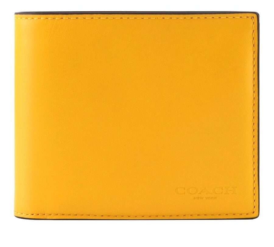 黄色財布 COACH（コーチ）の二つ折り財布　カラーブロックシグネチャー